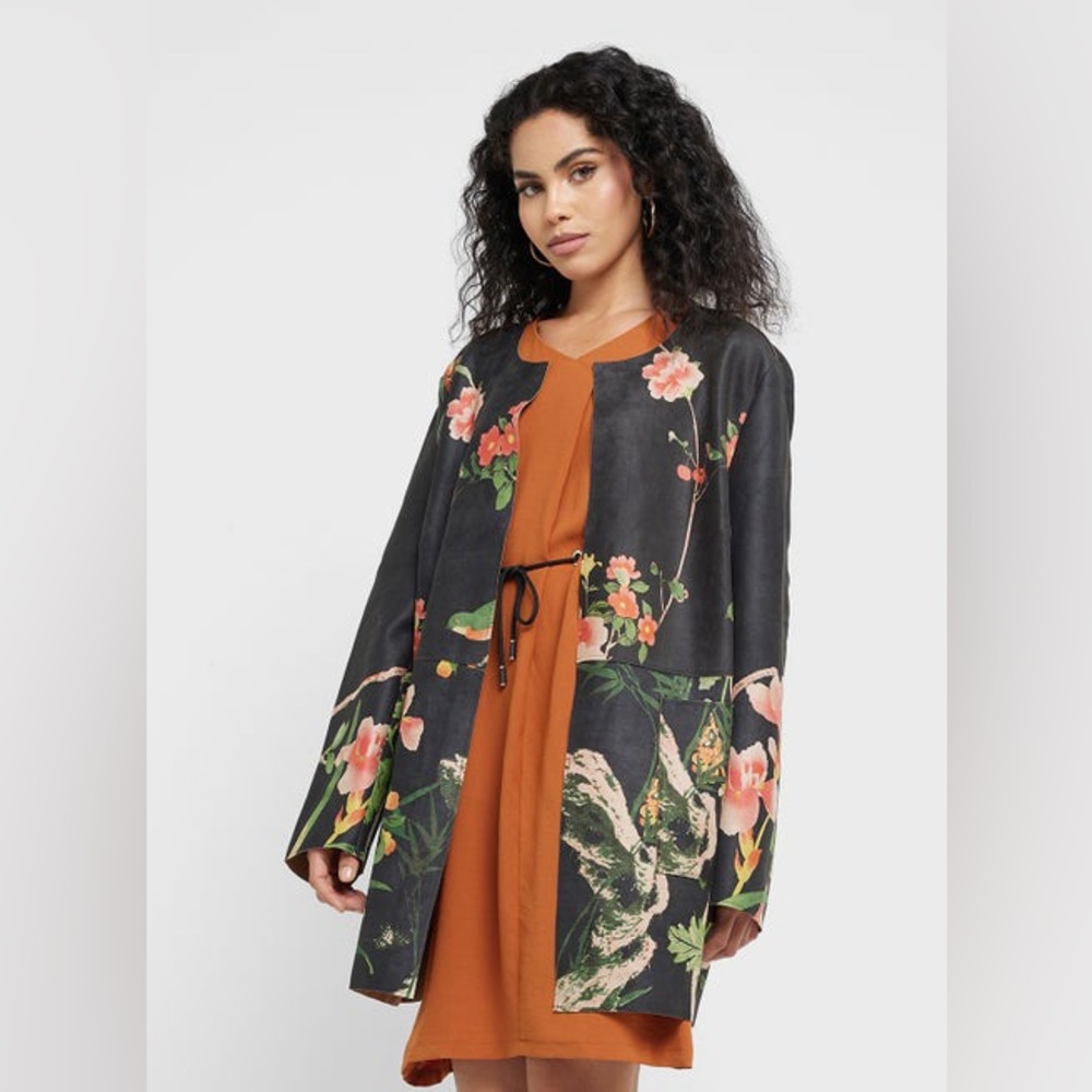 NWOT‎ Madison Faux Suede Botanical Floral Open Blazer Spring Boho Garden LARGE